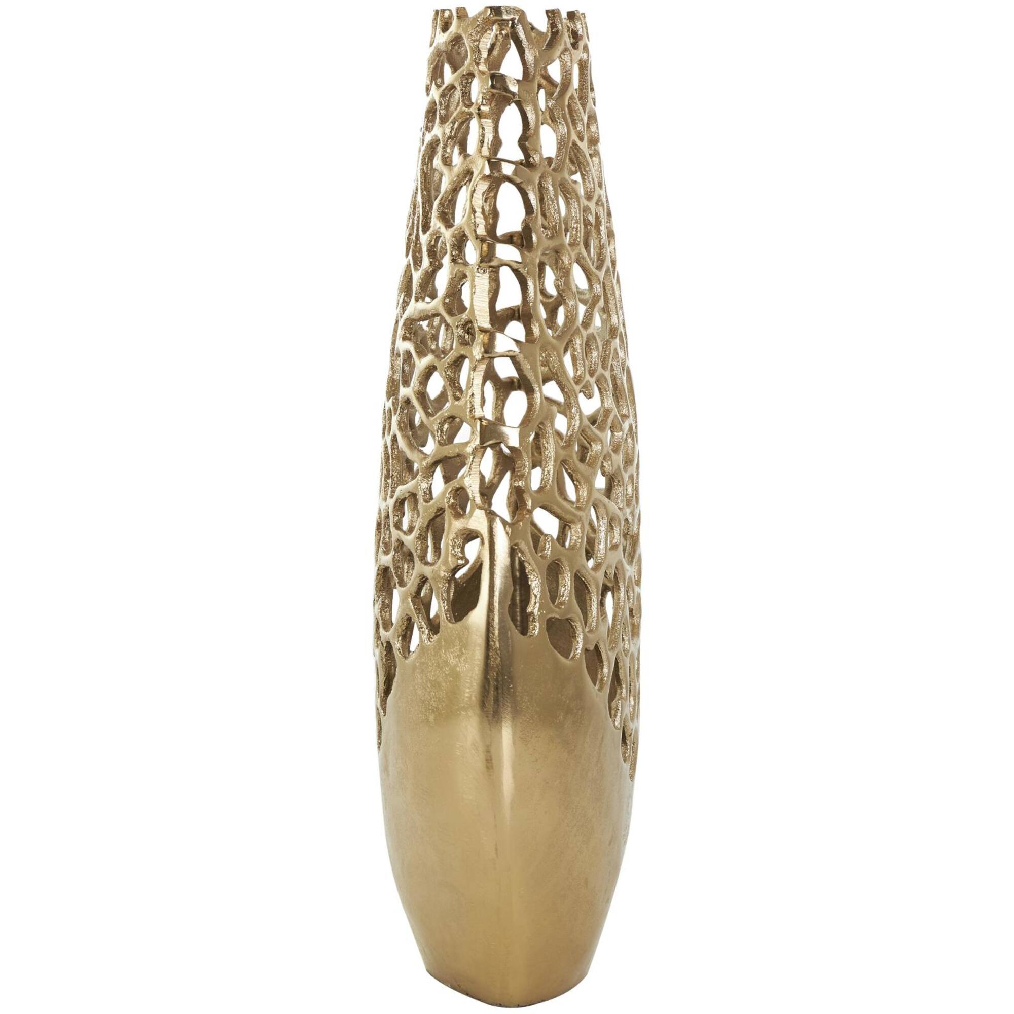 20.75" Gold Aluminum Rounded Vase with Freeform Open Lattice Work